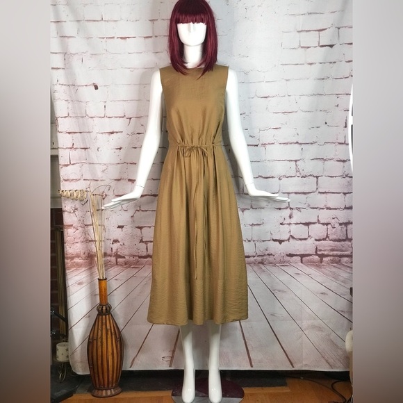 VINCE Cross-back Sleeveless Midi dress Caramel Brown M Size Medium New With Tags - Picture 10 of 16